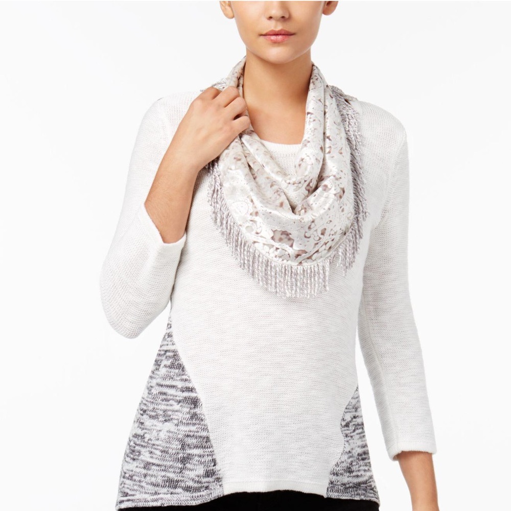 Colorblocked Knit Top & Removable Scarf